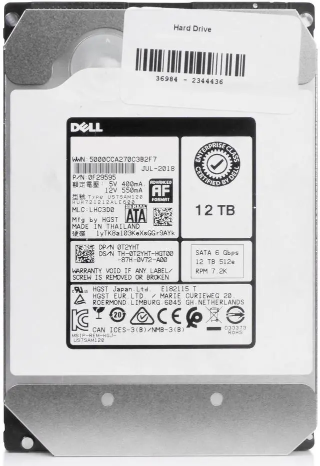 Alt view image 4 of 7 - Dell/Western Digital Ultrastar DC HC520 HUH721212ALE600 0F29595 12TB 7.2K RPM SATA 6Gb/s 512e 3.5" Seller Refurbished HDD