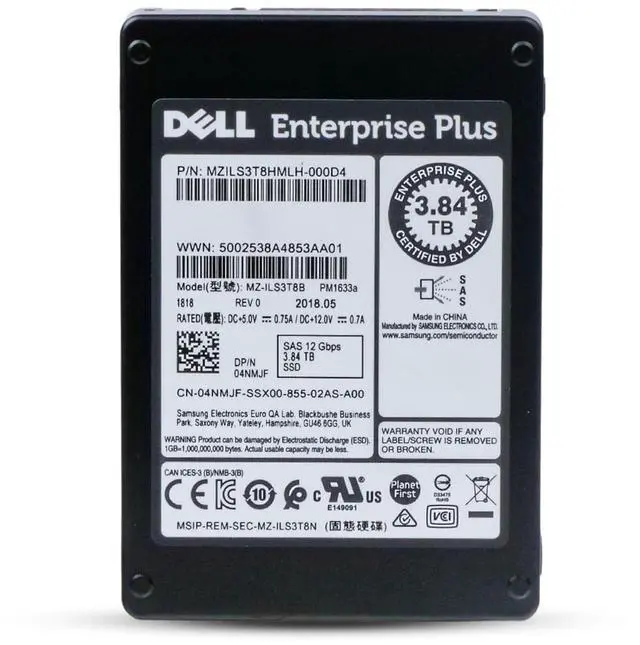 Alt view image 3 of 7 - Dell/Samsung PM1633a MZ-ILS3T8B 3.84TB 1 DWPD SAS 12Gb/s 3D TLC 2.5in Refurbished SSD
