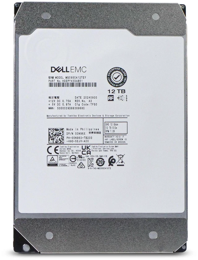 Alt view image 3 of 7 - Dell/Toshiba MG09 MG09SCA12TEY 00N96X 12TB 7.2K RPM SAS 12Gb/s 512e 512MiB 3.5in Enterprise Hard Drive