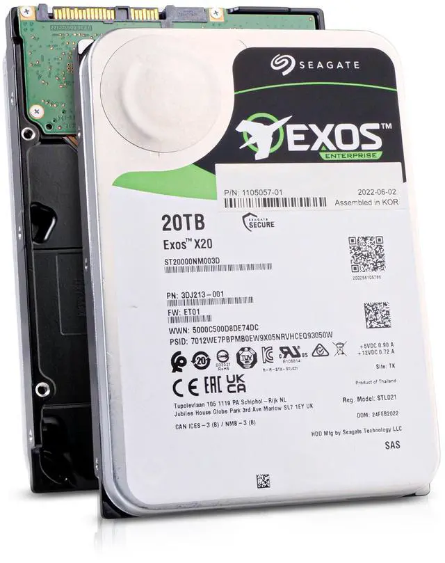 Main image of Seagate Exos X20 ST20000NM003D 20TB 7200 RPM 256MB Cache SAS 12Gb/s 3.5" Internal Hard Drive, SED