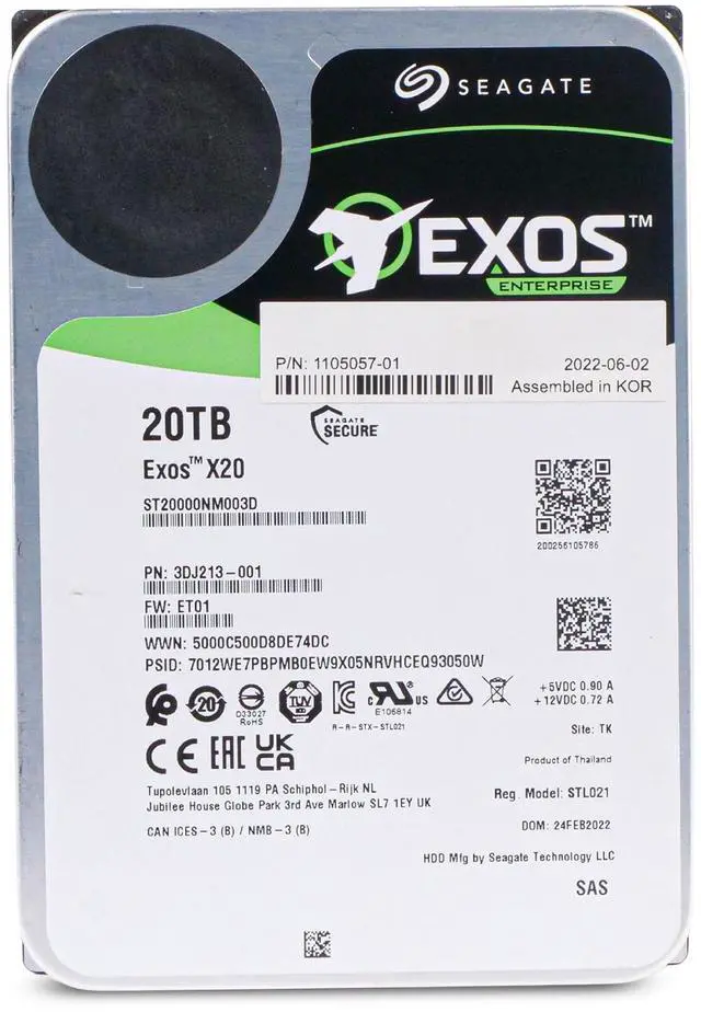 Alt view image 3 of 7 - Seagate Exos X20 ST20000NM003D 20TB 7200 RPM 256MB Cache SAS 12Gb/s 3.5" Internal Hard Drive, SED