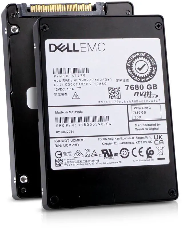 Main image of Dell/Western Digital Ultrastar DC SN200 HUSMR7676BDP3Y1 0TS1479 7.68TB 1 DWPD PCIe Gen 3.0 x4 4GB/s MLC U.2 NVMe 2.5in Read Intensive Enterprise Solid State Drive