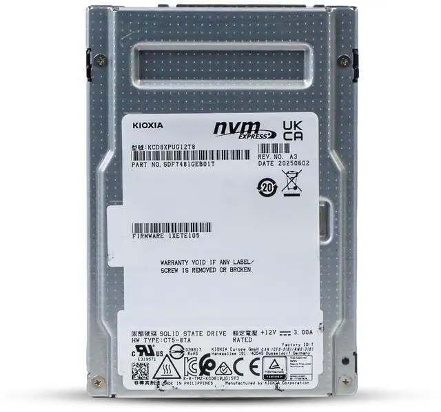Alt view image 4 of 8 - Kioxia KCD8XPUG12T8 CD8-P 12.8TB NVMe PCIe 5x4 2.5" 15mm SIE SSD