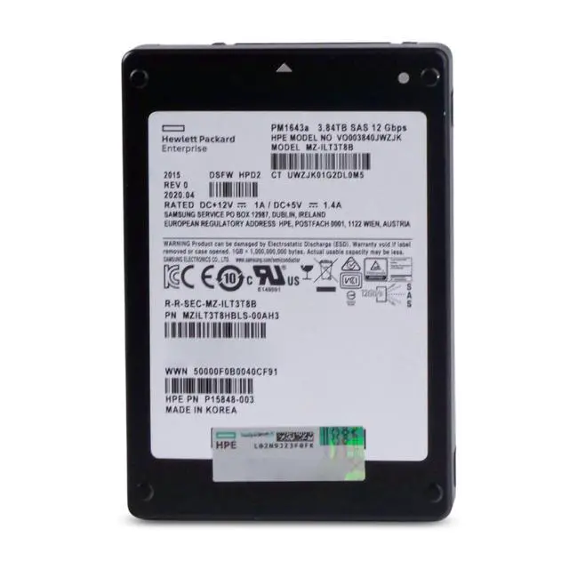 Alt view image 3 of 7 - HP/Samsung PM1643a MZILT3T8HBLS 3.84TB SAS 12Gb/s 3D TLC 1 DWPD 2.5in Read-Intensive Enterprise Solid State Drive