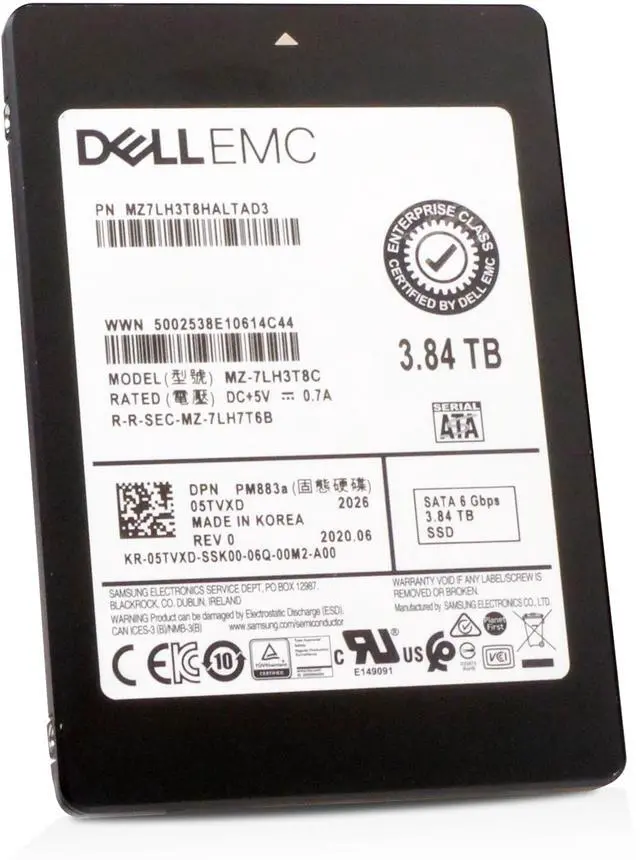 Alt view image 4 of 7 - Dell/Samsung PM883a MZ7LH3T8HALTAD3 3.84TB 1 DWPD SATA 6Gb/s 3D TLC 2.5in Enterprise Solid State Drive