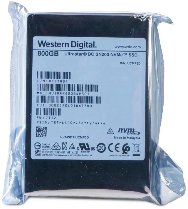 Main image of Western Digital Ultrastar DC SN200 HUSMR7680BDP301 0TS1884 800GB 3 DWPD PCIe Gen 3.0 x4 4GB/s MLC U.2 NVMe 2.5in Enterprise Solid State Drive