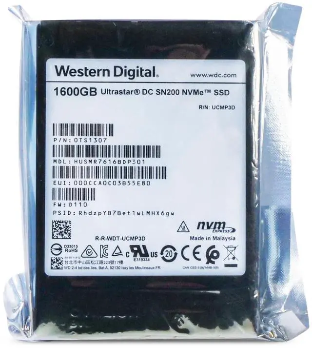 Main image of Western Digital Ultrastar DC SN200 HUSMR7616BDP301 0TS1307 1.6TB 3 DWPD PCIe Gen 3.0 x4 4GB/s MLC U.2 NVMe 2.5in Enterprise Solid State Drive