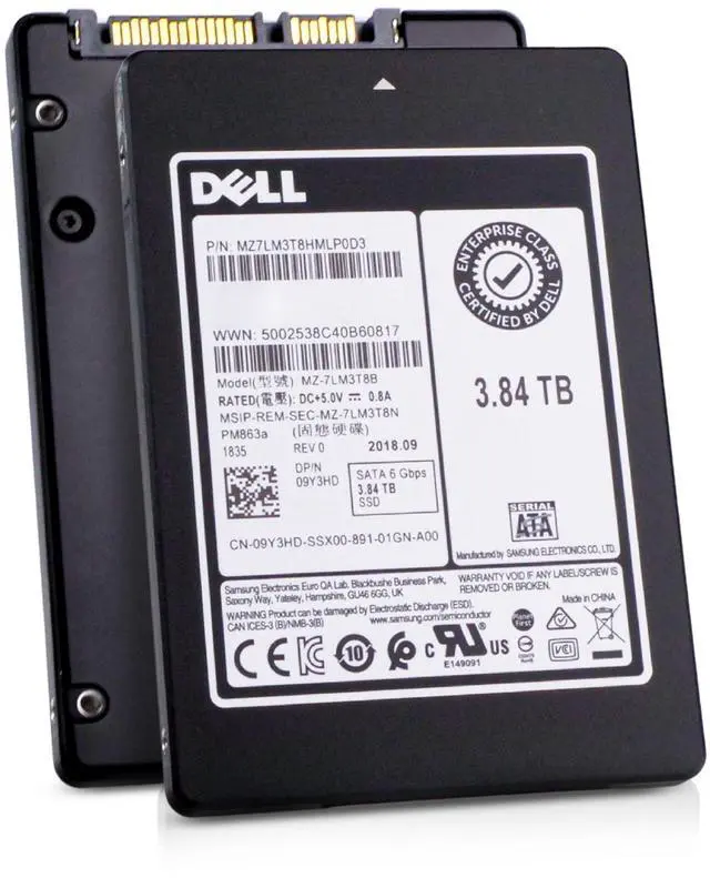 Main image of Dell/Samsung PM863a MZ7LM3T8HMLP0D3 3.84TB 1.3 DWPD SATA 6Gb/s 3D TLC 2.5in Enterprise Solid State Drive