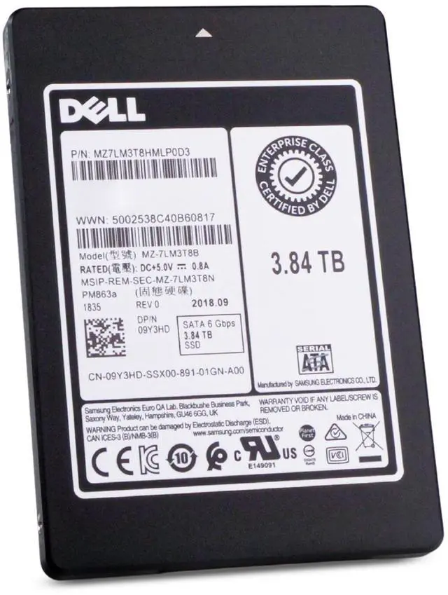 Alt view image 4 of 7 - Dell/Samsung PM863a MZ7LM3T8HMLP0D3 3.84TB 1.3 DWPD SATA 6Gb/s 3D TLC 2.5in Enterprise Solid State Drive