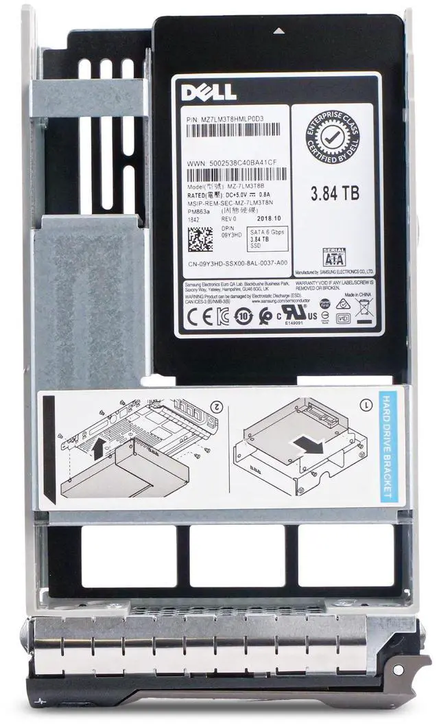 Alt view image 2 of 7 - Dell G13 09Y3HD 3.84TB 1.3 DWPD SATA 6Gb/s 3D TLC Hybrid 3.5in Enterprise Solid State Drive