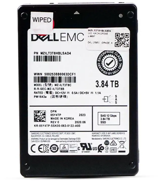 Main image of Dell/Samsung PM1643a MZILT3T8C 3.84TB SAS 12 Gb/s 3D TLC 1 DWPD 2.5in Enterprise Read Intensive Solid State Drive