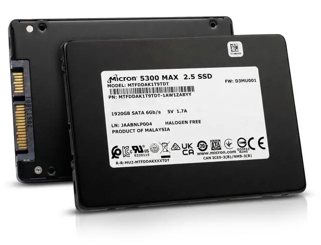 Main image of Micron 5300 MAX MTFDDAK1T9TDT 1.92TB 5 DWPD SATA 6Gb/s 3D TLC 2.5in Enterprise Mixed Use Solid State Drive