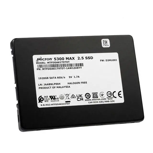 Alt view image 4 of 7 - Micron 5300 MAX MTFDDAK1T9TDT 1.92TB 5 DWPD SATA 6Gb/s 3D TLC 2.5in Enterprise Mixed Use Solid State Drive