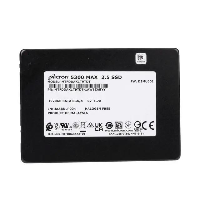 Alt view image 2 of 7 - Micron 5300 MAX MTFDDAK1T9TDT 1.92TB 5 DWPD SATA 6Gb/s 3D TLC 2.5in Enterprise Mixed Use Solid State Drive