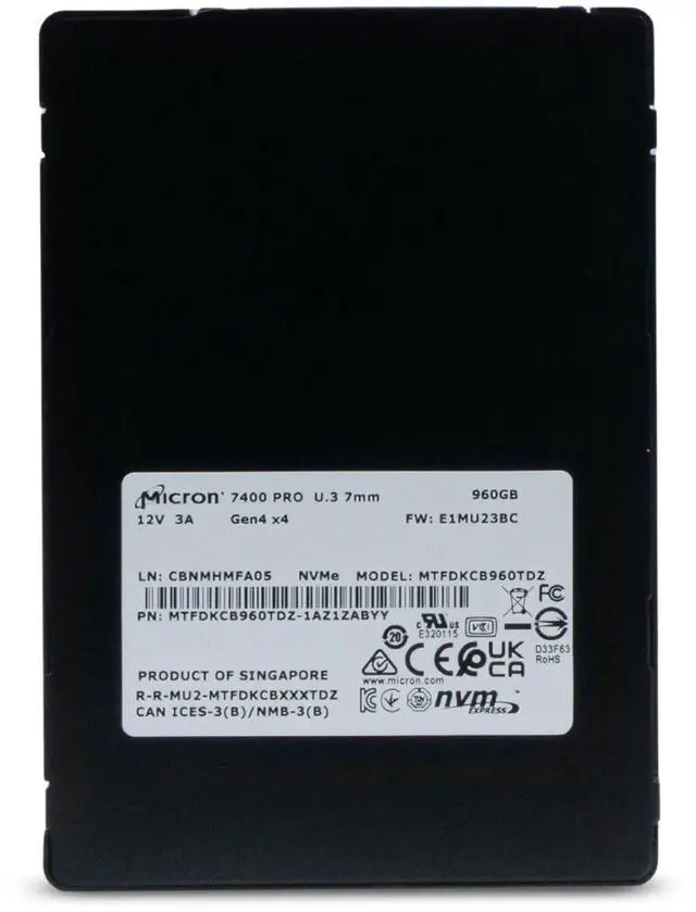 Alt view image 4 of 8 - Micron 7400 PRO 2.5" 960GB U.3 PCIe 4.0 (NVMe) Enterprise Solid State Drive - MTFDKCB960TDZ-1AZ1ZABYY