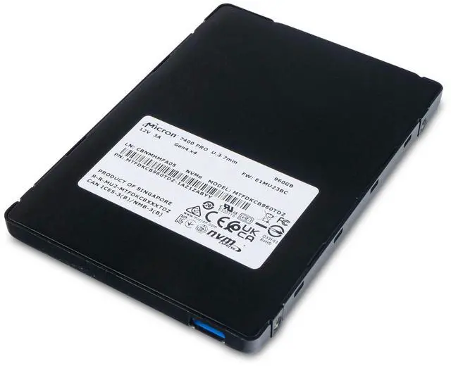 Alt view image 7 of 8 - Micron 7400 PRO 2.5" 960GB U.3 PCIe 4.0 (NVMe) Enterprise Solid State Drive - MTFDKCB960TDZ-1AZ1ZABYY