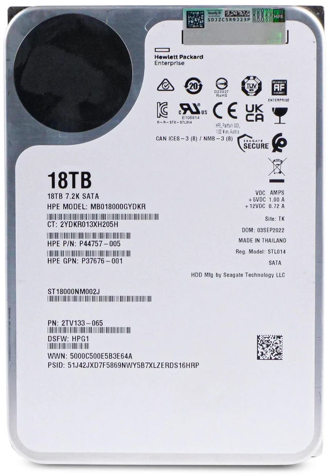 Alt view image 3 of 7 - Seagate/HP Exos X18 ST18000NM002J 18TB 7.2K RPM SATA 6Gb/s 512e 256MB Cache Power Disable 3.5in Enterprise Hard Drive