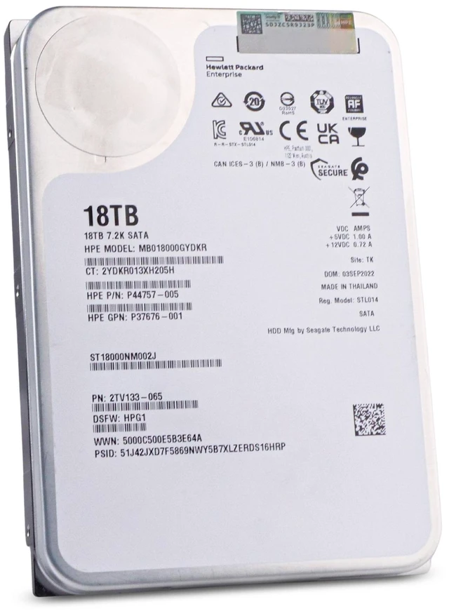 Alt view image 5 of 7 - Seagate/HP Exos X18 ST18000NM002J 18TB 7.2K RPM SATA 6Gb/s 512e 256MB Cache Power Disable 3.5in Enterprise Hard Drive