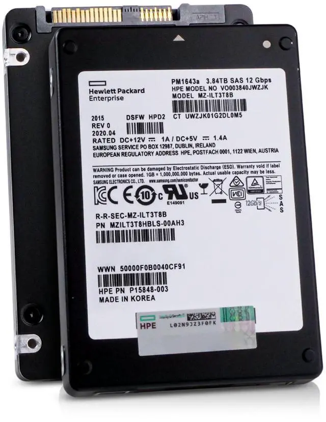 Main image of HP/Samsung PM1643a MZILT3T8HBLS 3.84TB SAS 12Gb/s 3D TLC 1 DWPD 2.5in Read-Intensive Enterprise Solid State Drive
