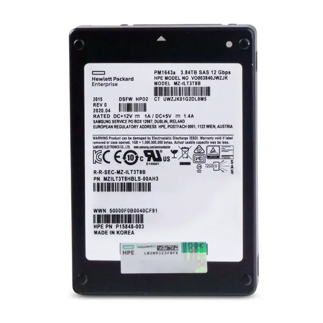 Alt view image 5 of 7 - HP/Samsung PM1643a MZILT3T8HBLS 3.84TB SAS 12Gb/s 3D TLC 1 DWPD 2.5in Read-Intensive Enterprise Solid State Drive