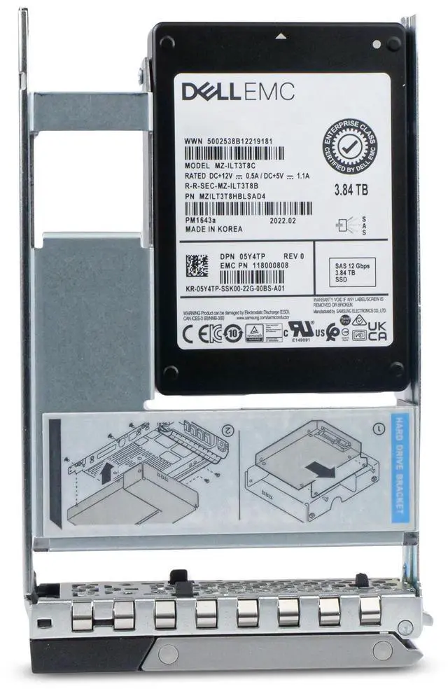 Alt view image 4 of 7 - Dell G14 05Y4TP 3.84TB 1 DWPD SAS 12Gb/s 3D TLC Hybrid 3.5in Enterprise Read Intensive Solid State Drive