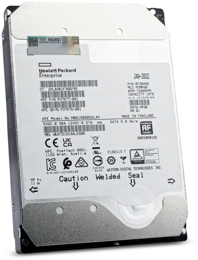 Alt view image 4 of 7 - Western Digital/HP 18TB WUH721818ALE600 7.2K RPM SATA 6Gb/s 512e 3.5" Enterprise HDD