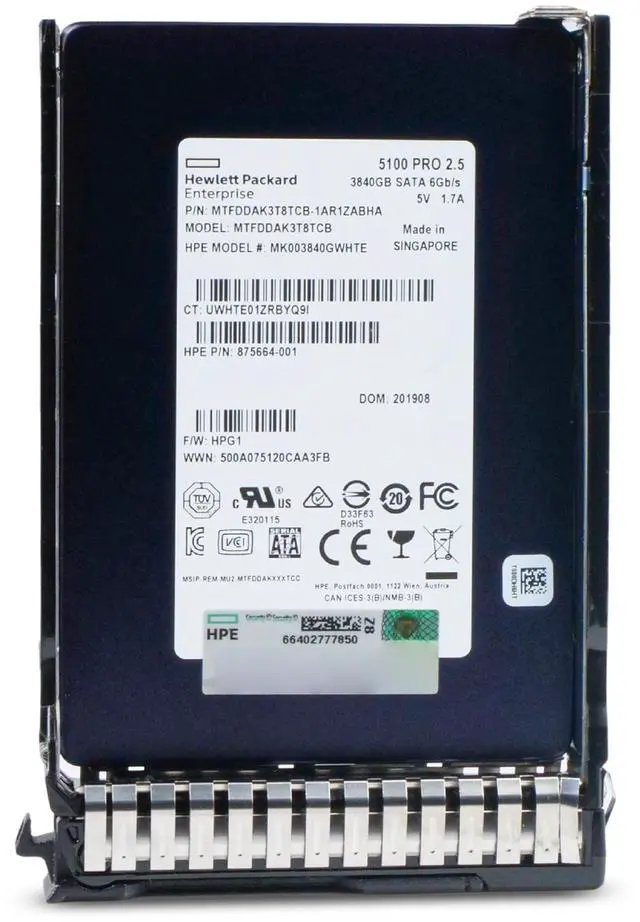 Alt view image 2 of 7 - HP Generation 8 MK003840GWHTE 875664-001 3.84TB 2.5 DWPD SATA 6Gb/s 3D TLC 2.5in Enterprise Solid State Drive