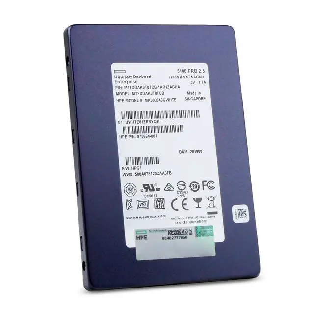Alt view image 4 of 7 - HP/Micron 5100 PRO MTFDDAK3T8TCB 3.84TB 2.5 DWPD SATA 6 Gb/s 3D TLC 2.5in Enterprise Solid State Drive