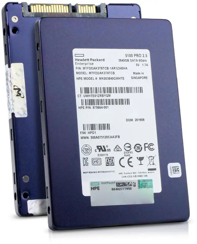 Main image of HP/Micron 5100 PRO MTFDDAK3T8TCB 3.84TB 2.5 DWPD SATA 6 Gb/s 3D TLC 2.5in Enterprise Solid State Drive