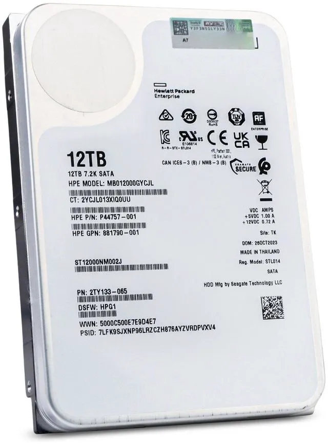Alt view image 4 of 7 - Seagate/HP Exos X18 ST12000NM002J 12TB 7.2K RPM SATA 6Gb/s 512e 256MB 3.5in Enterprise Hard Drive