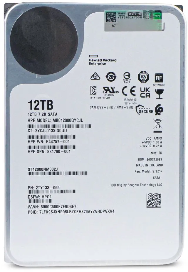 Alt view image 2 of 7 - Seagate/HP Exos X18 ST12000NM002J 12TB 7.2K RPM SATA 6Gb/s 512e 256MB 3.5in Enterprise Hard Drive