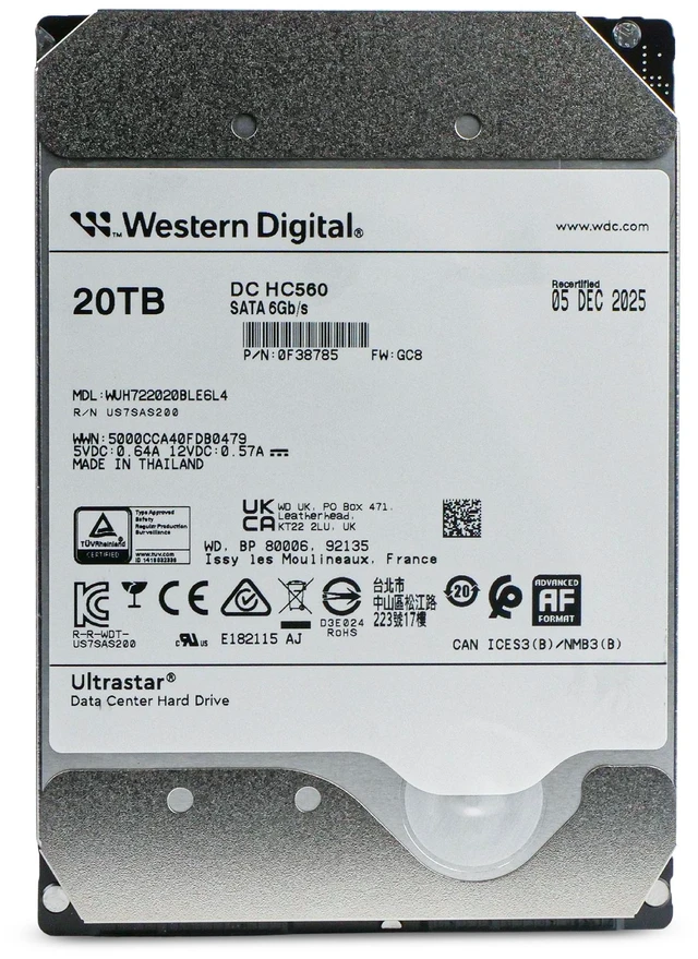 Alt view image 3 of 7 - Western Digital Ultrastar DC HC560 0F38785 20TB Hard Drive 512MB Cache 7200 RPM SATA 6.0Gb/s 512E 3.5" Internal HDD (WUH722020BLE6L4) - OEM