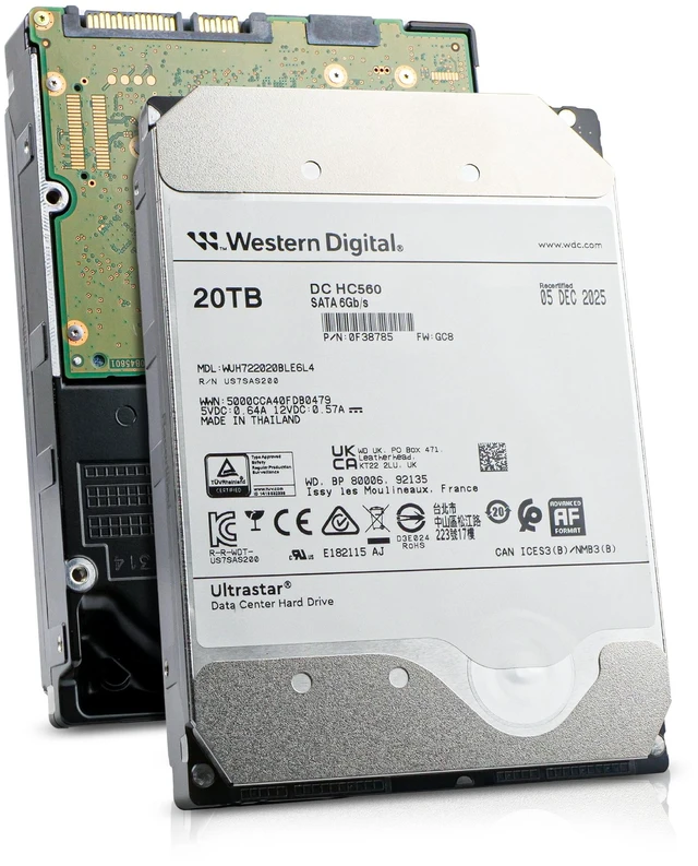 Main image of Western Digital Ultrastar DC HC560 0F38785 20TB Hard Drive 512MB Cache 7200 RPM SATA 6.0Gb/s 512E 3.5" Internal HDD (WUH722020BLE6L4) - OEM