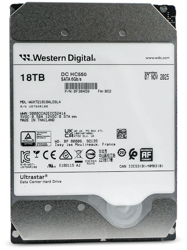 Alt view image 4 of 8 - WD Ultrastar DC HC550 18TB Hard Drive 3.5" Internal 512MB SATA 7200 RPM 512E SE NP3 DC HC550 0F38459 (WUH721818ALE6L4)