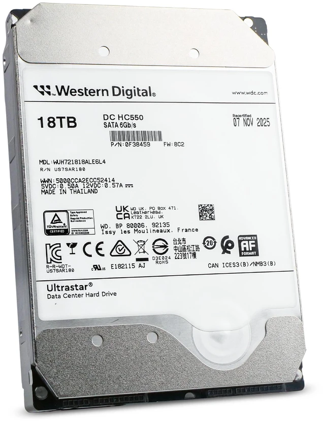 Alt view image 6 of 8 - WD Ultrastar DC HC550 18TB Hard Drive 3.5" Internal 512MB SATA 7200 RPM 512E SE NP3 DC HC550 0F38459 (WUH721818ALE6L4)