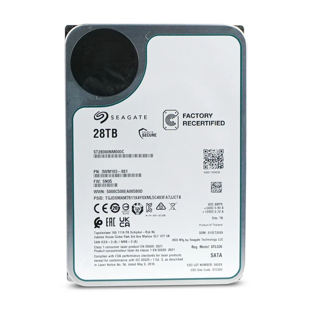 Alt view image 3 of 7 - Seagate Exos X 28TB Internal Hard Drive HDD - 3.5 In CMR SATA 6Gb/s, 7200 RPM, 512MB Cache, 2.5M MTBF (ST28000NM000C)