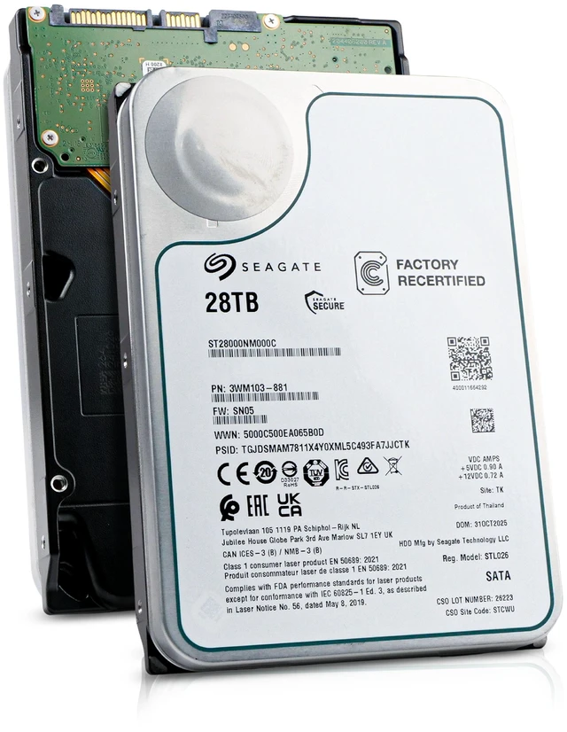 Main image of Seagate Exos X 28TB Internal Hard Drive HDD - 3.5 In CMR SATA 6Gb/s, 7200 RPM, 512MB Cache, 2.5M MTBF (ST28000NM000C)