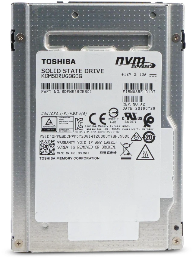 Alt view image 11 of 14 - Toshiba CM5-R 960GB KCM5DRUG960G PCIe Gen 3.0 x4 4GB/s 3D TLC U.2 NVMe 2.5" SSD