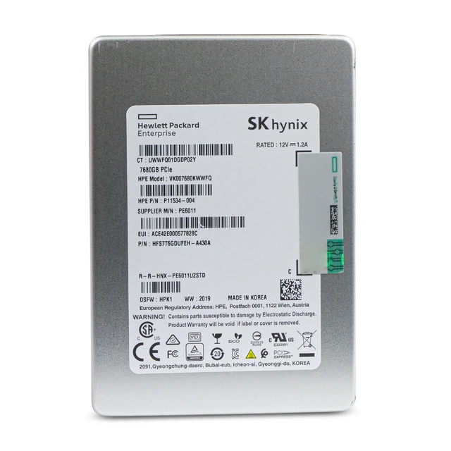 Alt view image 4 of 7 - HP/SK Hynix PE6011 HFS7T6GDUFEH 7.68TB 1 DWPD PCIe Gen 3.0 x4 4GB/s 3D TLC U.2 NVMe 2.5in Read Intensive Enterprise Solid State Drive