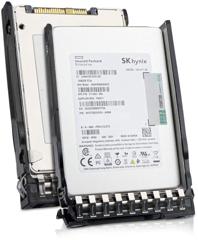 Main image of HP Generation 11 VK007680KWWFQ P11534-004 7.68TB 1 DWPD PCIe Gen 3.0 x4 4GB/s 3D TLC U.2 NVMe 2.5in Read Intensive Enterprise Solid State Drive