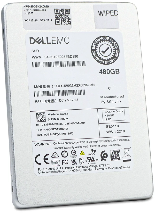 Alt view image 5 of 7 - Dell/SK hynix SE5110 HFS480G3H2X069N 480GB 1 DWPD SATA 6Gb/s 3D TLC 2.5in Enterprise Read Intensive Solid State Drive