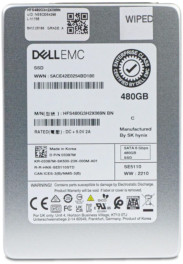 Alt view image 3 of 7 - Dell/SK hynix SE5110 HFS480G3H2X069N 480GB 1 DWPD SATA 6Gb/s 3D TLC 2.5in Enterprise Read Intensive Solid State Drive