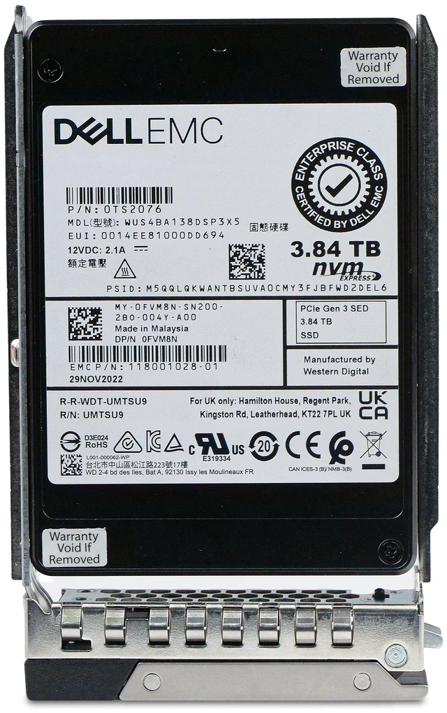 Alt view image 4 of 7 - Dell G14 0FVM8N 3.84TB 1 DWPD PCIe Gen 3.1 x4 4GB/s 3D TLC U.2 NVMe 2.5in Read Intensive Enterprise Solid State Drive