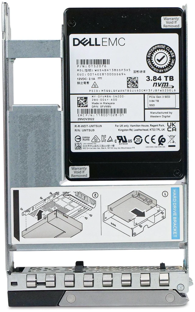 Alt view image 4 of 7 - Dell G14 0FVM8N 3.84TB 1 DWPD PCIe Gen 3.1 x4 4GB/s 3D TLC U.2 NVMe Hybrid 3.5in Read Intensive Enterprise Solid State Drive