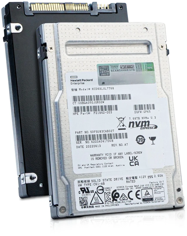 Main image of HP/Kioxia CD6-R KCD6XLUL7T68 7.68TB 1 DWPD PCIe Gen 4.0 x4 8GB/s 3D TLC U.3 NVMe 2.5in Read Intensive Enterprise Solid State Drive