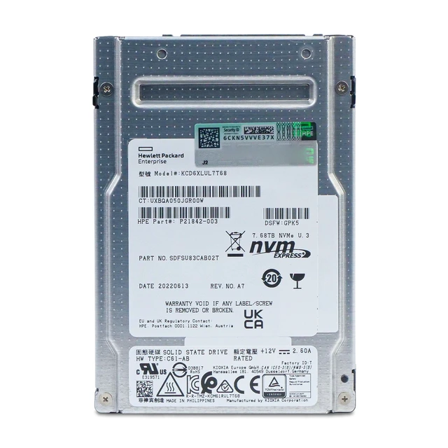 Alt view image 3 of 7 - HP/Kioxia CD6-R KCD6XLUL7T68 7.68TB 1 DWPD PCIe Gen 4.0 x4 8GB/s 3D TLC U.3 NVMe 2.5in Read Intensive Enterprise Solid State Drive