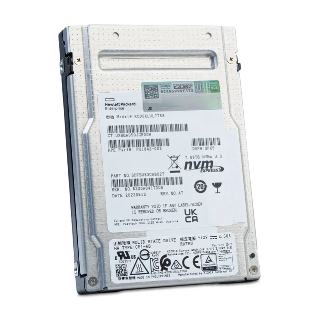 Alt view image 5 of 7 - HP/Kioxia CD6-R KCD6XLUL7T68 7.68TB 1 DWPD PCIe Gen 4.0 x4 8GB/s 3D TLC U.3 NVMe 2.5in Read Intensive Enterprise Solid State Drive
