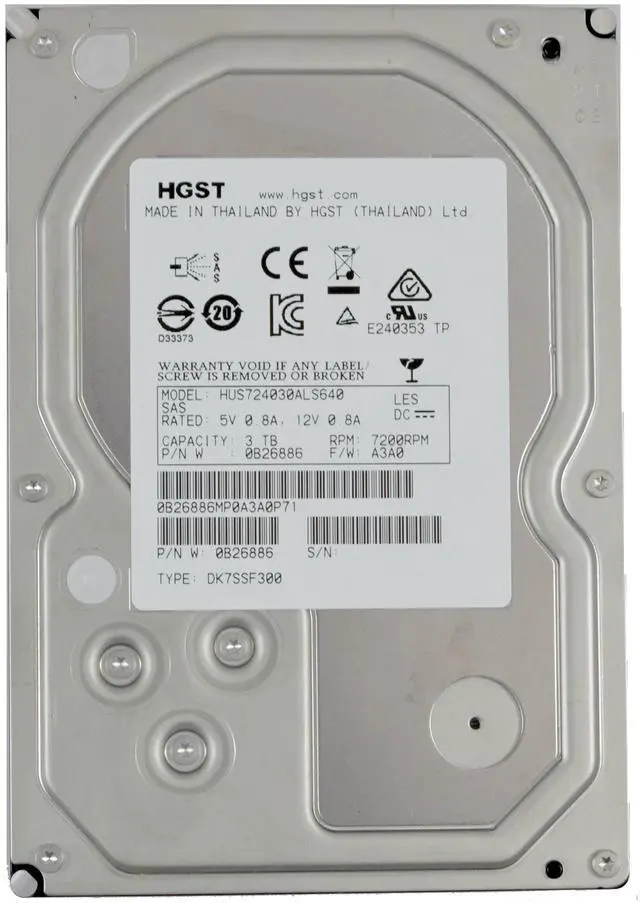 Alt view image 4 of 5 - HGST Ultrastar 7K4000 HUS724030ALS640 3TB 7.2K RPM SAS 6Gb/s 64MB 3.5" HD