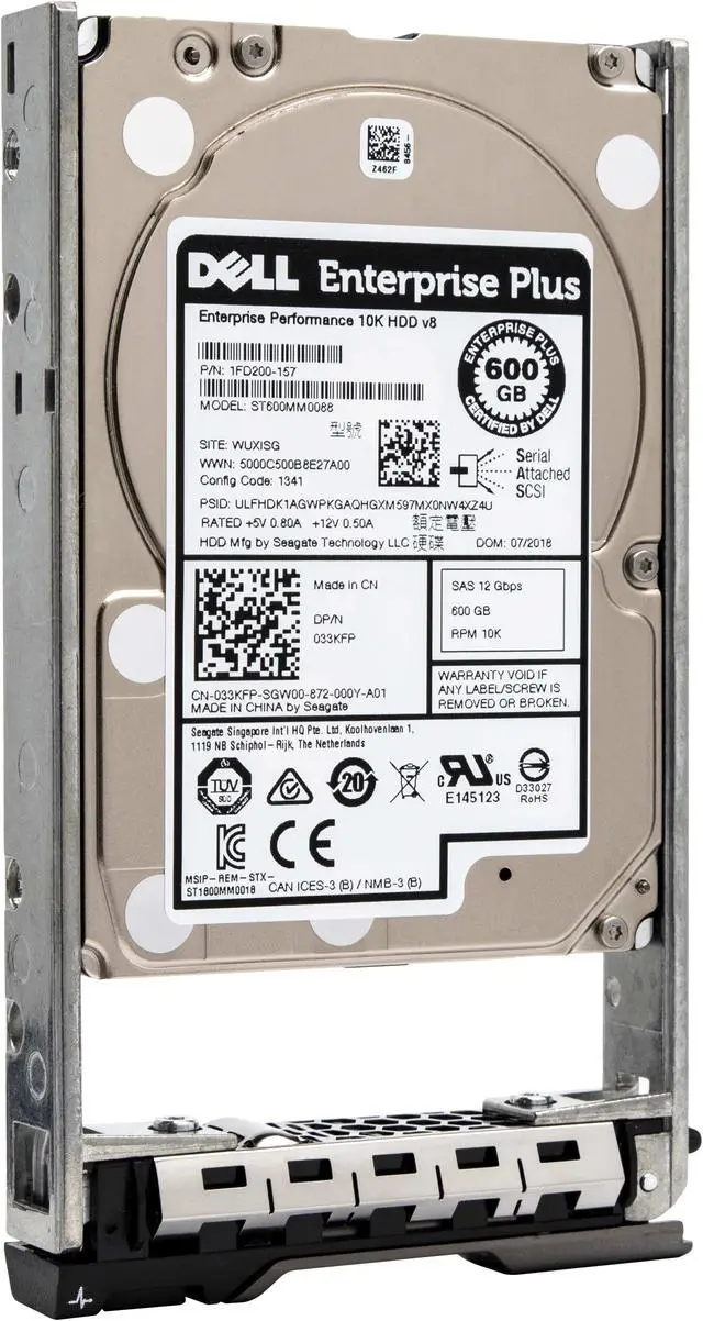 Alt view image 2 of 4 - Dell 600GB 10K RPM SAS 12Gbps 512n 2.5" 13G Hot-plug Hard Drive | Seagate Enterprise Performance 10K HDD v8 ST600MM0088 1FD200-157 | 033KFP 33KFP
