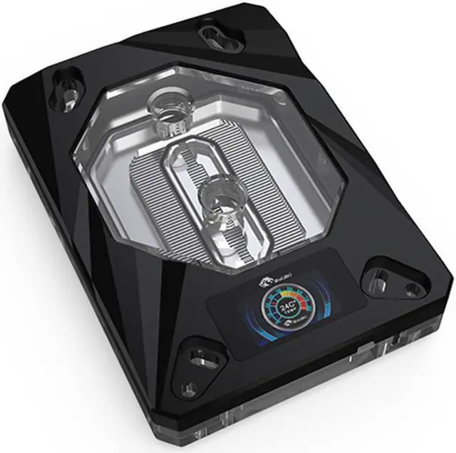Main image of Bykski CPU-RAY-ON-M CPU Water Cooling Block w/ Temp Digital Display - Black w/ 5v Addressable RGB (RBW)(AM3 / AM4 / AM5/ FM2+)
